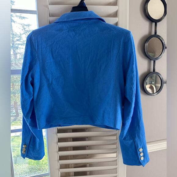 Jason Wu Blazer Cropped Shoulder Pad Linen Blend Blue Braided Detail Large New - Picture 4 of 11